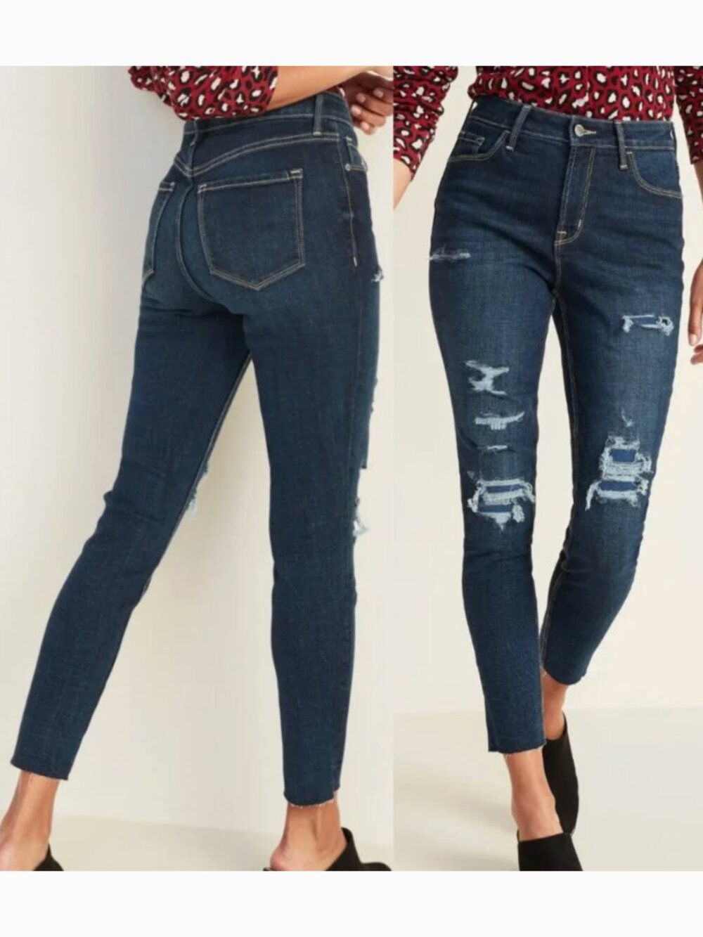 OLD NAVY High Waisted Distressed Rockstar Super Skinny Ankle Jeans Dark Cropped